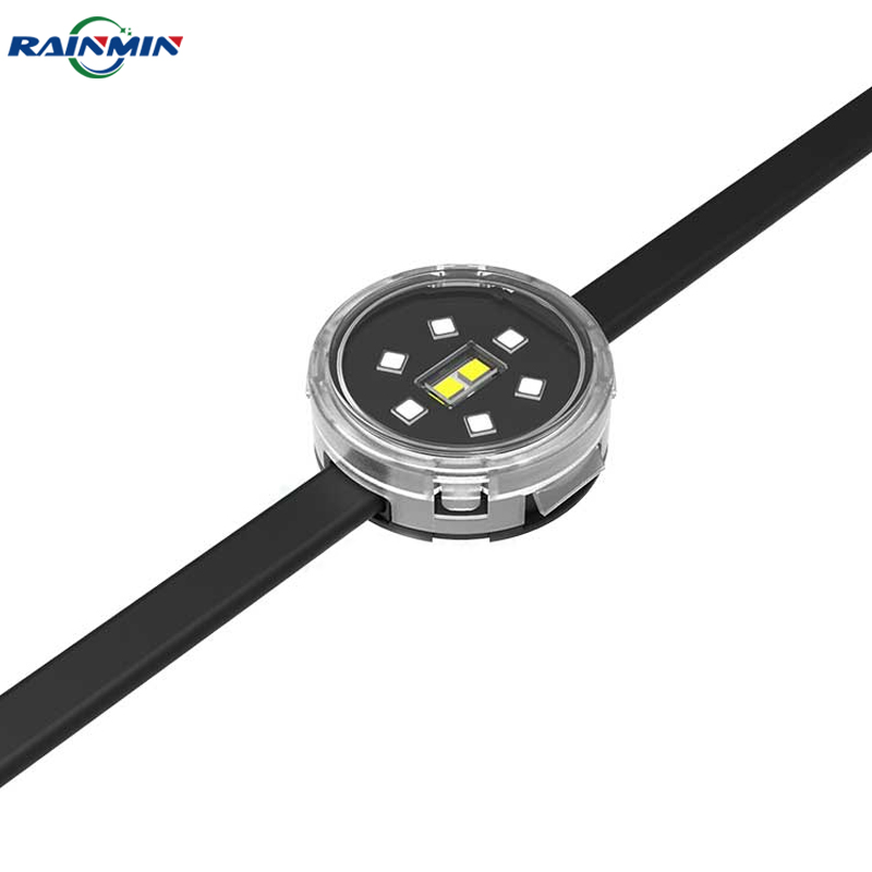 Close-up view of D42 pixel light with M16D connectors and engineering plastic housing