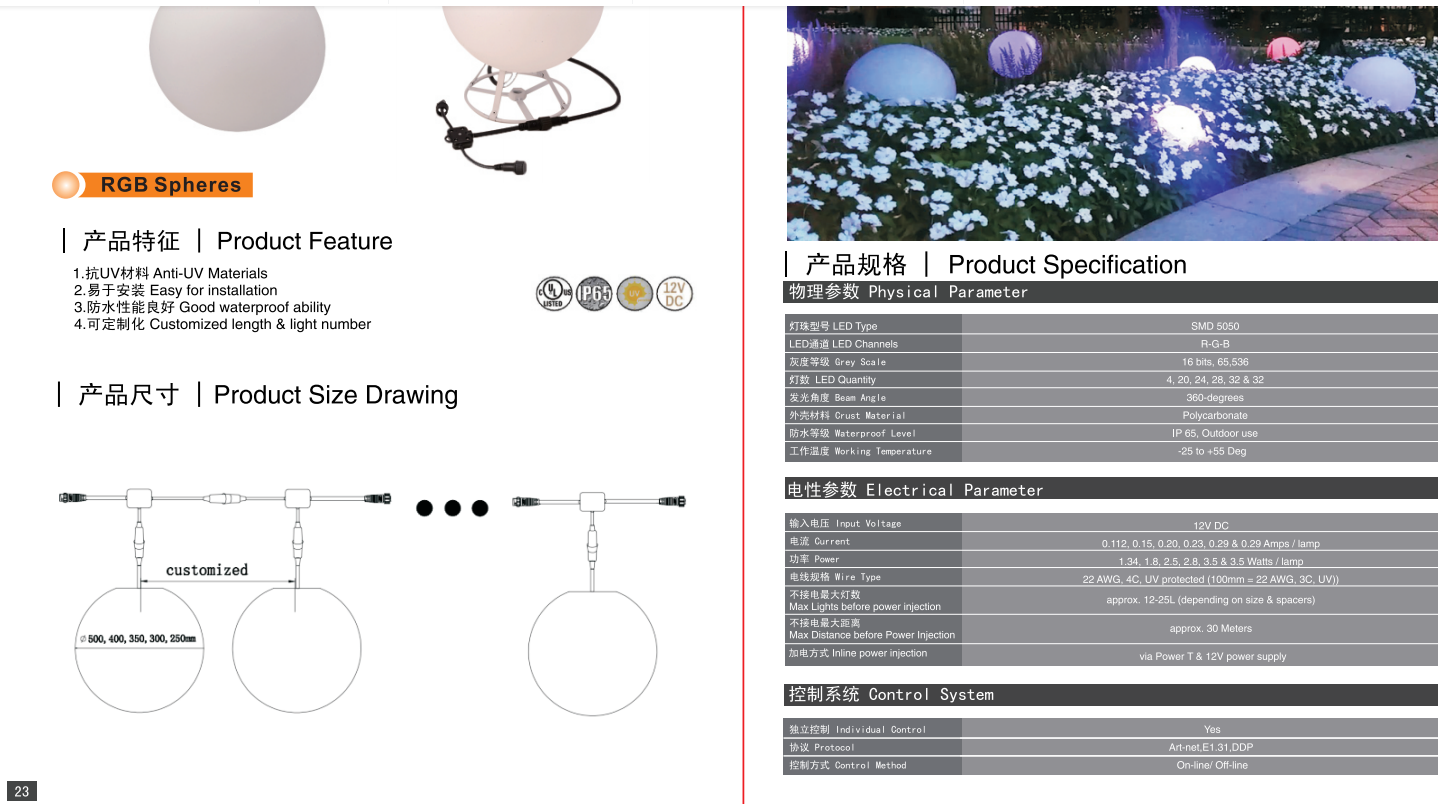 Multiple size light spheres landscape lighting